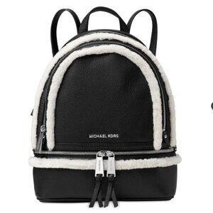 MICHAEL Michael Kors Rhea Zip Medium Backpack in Black Leather and Shearling